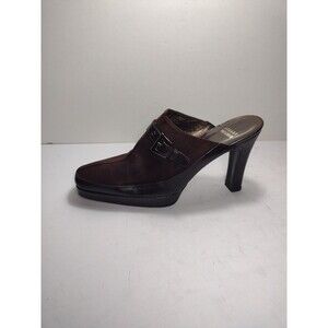 STUART WEITZMAN Brown Suede Mule Slide Heel 9 M Buckle Stud